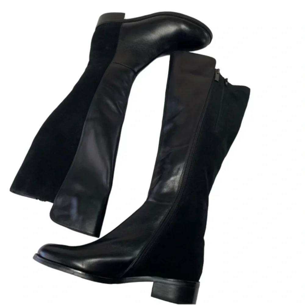 Aqua Diva Black Leather Waterproof Over The Knee Boots Size 7 Block Heel NWOB